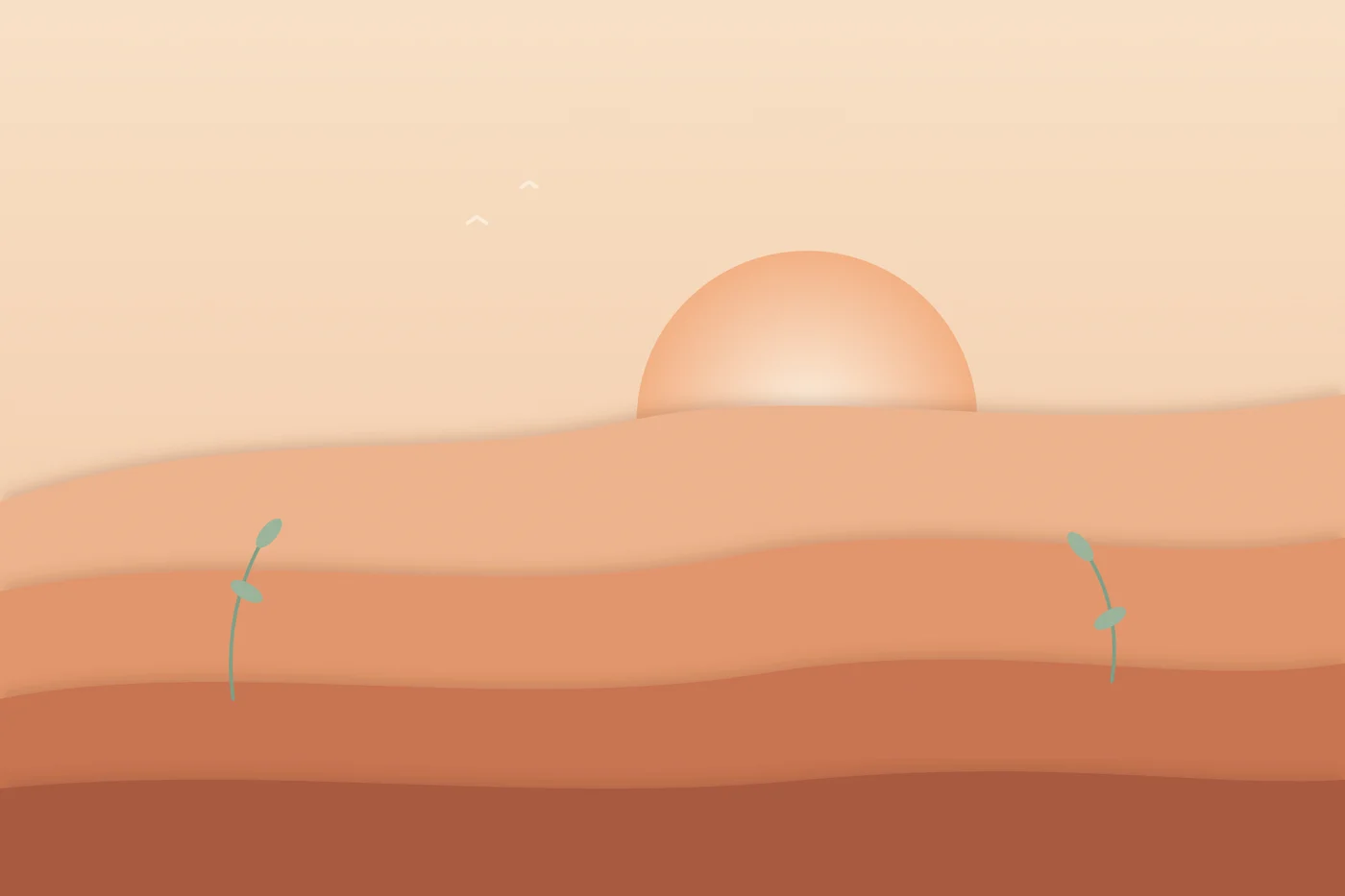 Ilustración de un paisaje de atardecer en capas de papel en tonos ámbar