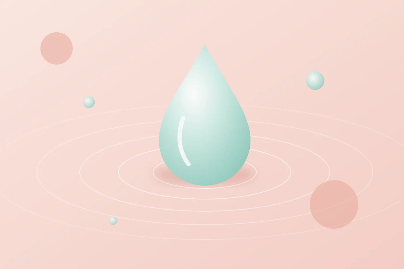 Ilustración de una gota de agua con ondas sobre fondo coral