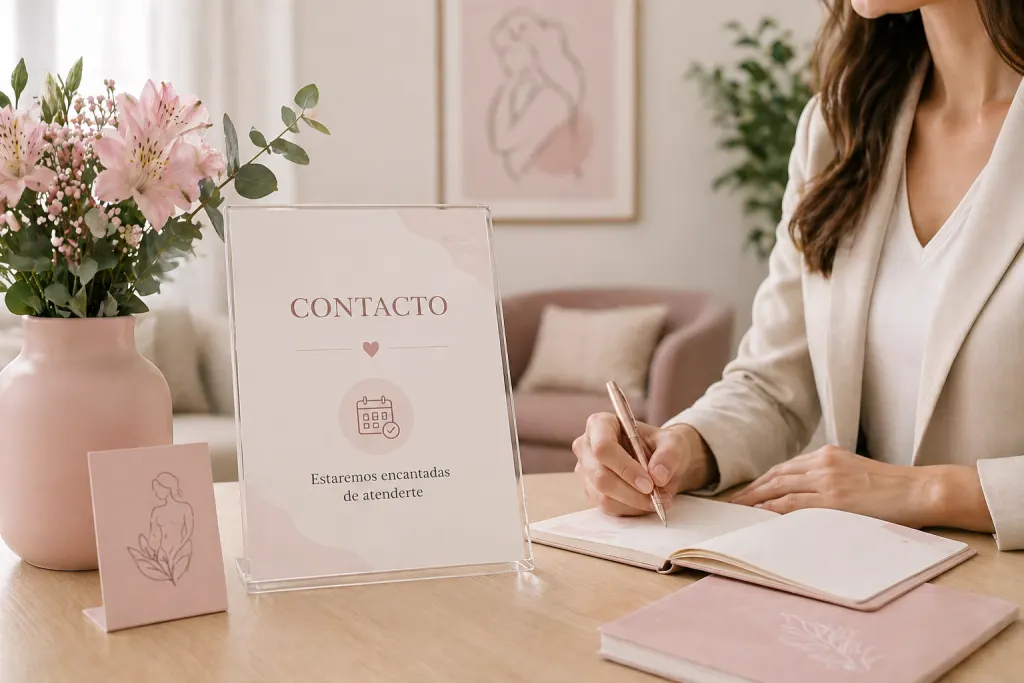 Tarjeta de contacto sobre una mesa de consulta
